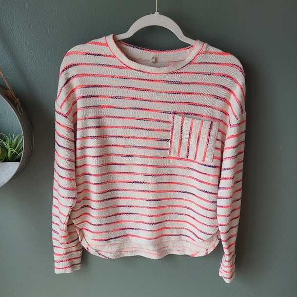 Lou & Grey Neon Striped Terry Pocket Top, Size Small - Picture 4 of 6